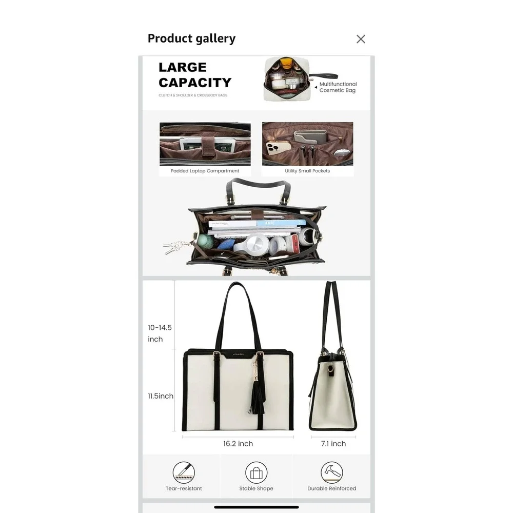 LOVEVOOK Laptop Bag for Women 15.6‎ inch Lightweight Canvas Laptop Tote, Large